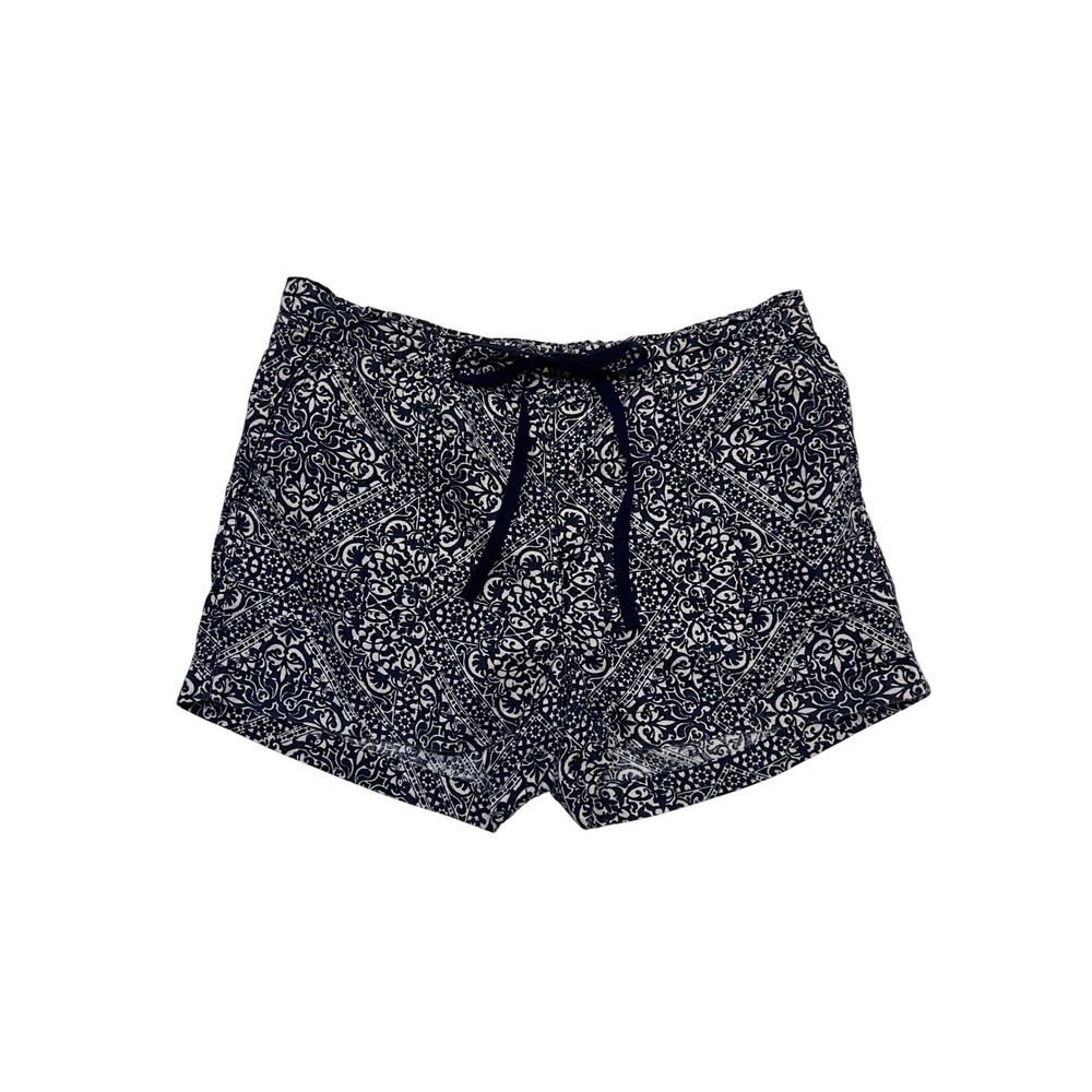 Caslon Navy Blue White 100% Linen Damask Print Drawstring Shorts Size M